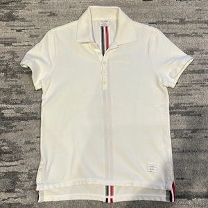 Thom Browne Men’s white pique center back stripe polo size 0